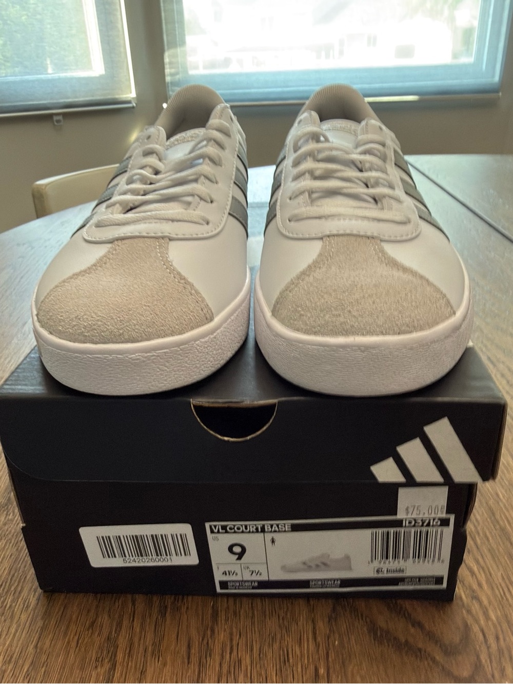 adidas VL Court Base Sneakers - Women's Size 9 - All White - NEW IN BOX - Picture 3 of 11